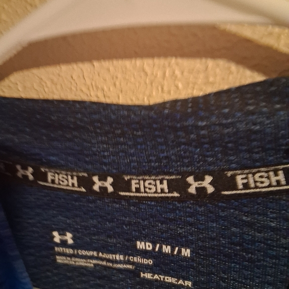 Under Armor Fish Heather Blue Fitted Coupe Heat Gear Hooded Top M - Picture 5 of 6